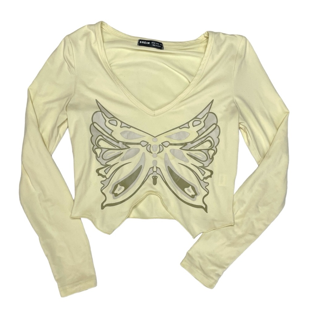 3 for $12: SHEIN Off White Butterfly Crop Top